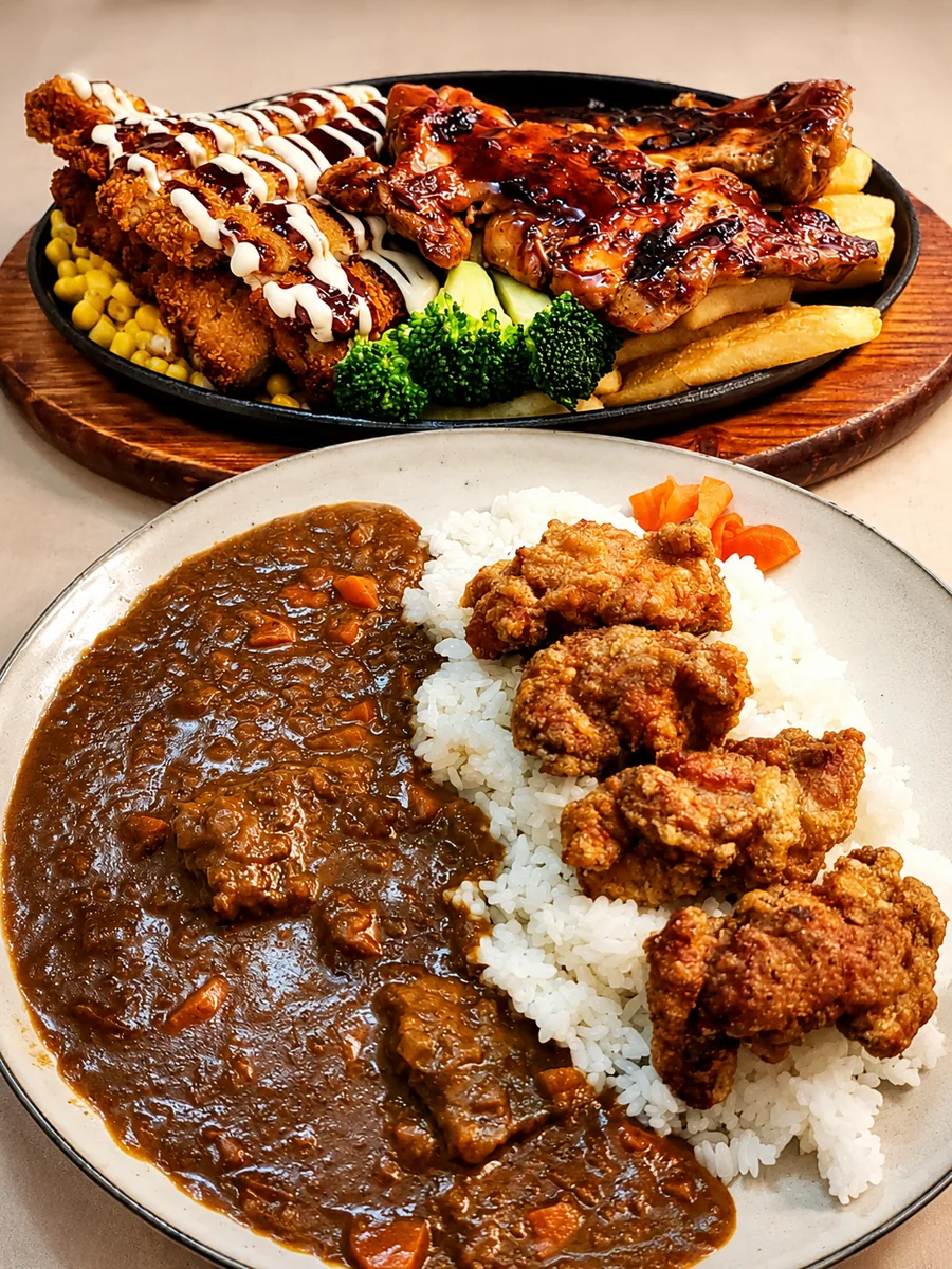 Japanese curry rice and sizzling chicken plate at Cameron Japanese Family Restaurant